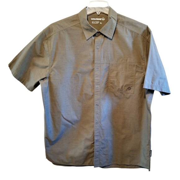Wolverine Mens XL Short Sleeve Snap-Up Shirt Olive Green Lightweight Durable - Picture 1 of 7